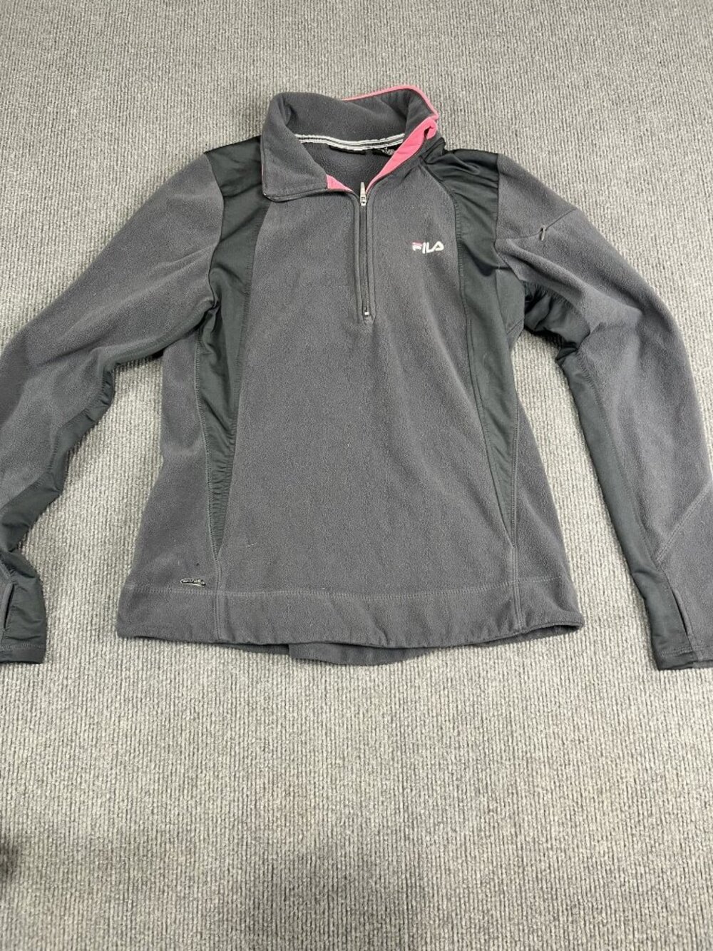 Fila Womens Gray & Black 1/2 Zip Mock Neck Pullover Top M
